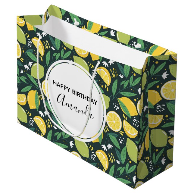 Gult Lemon och Grönt Lime Fruit Mönster Birthday (Framsidan Vinklad)