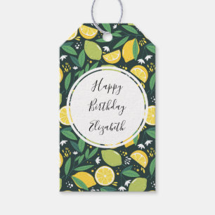Gult Lemon och Lime Fruit Food Mönster Birthday Presentetikett