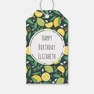 Gult Lemon och Lime Fruit Food Mönster Birthday Presentetikett