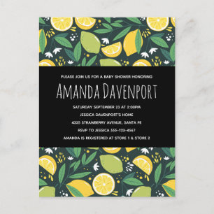 Gult Lemon och Lime Fruit Mönster Baby Shower Inbjudan Vykort