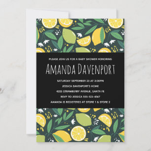 Gult Lemon och Lime Fruit Mönster Baby Shower Inbjudningar