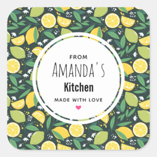 Gult Lemon och Lime Fruit Mönster Kitchen Fyrkantigt Klistermärke