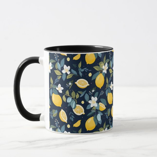 Gult Lemon på blå bakgrund Mugg (Vänster)