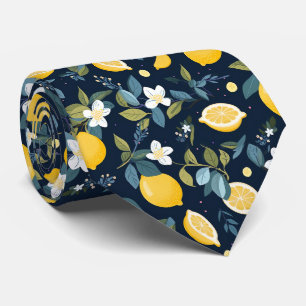 Gult Lemon på blå bakgrund Slips