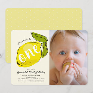 Gult Lemon Photo 1st Birthday-inbjudan Inbjudningar