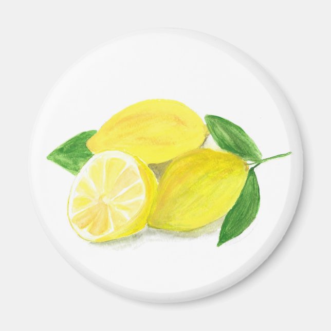Gult Lemon print art frukt vattenfärg Magnet (Framsidan)