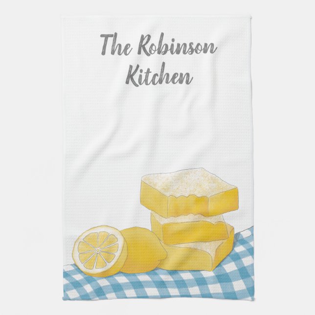 Gult Lemon Pub med Blue Play Rustic Kökshandduk (Vertikal)