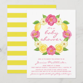Gult Lemon Rosa ros Rand Baby Shower Inbjudningar