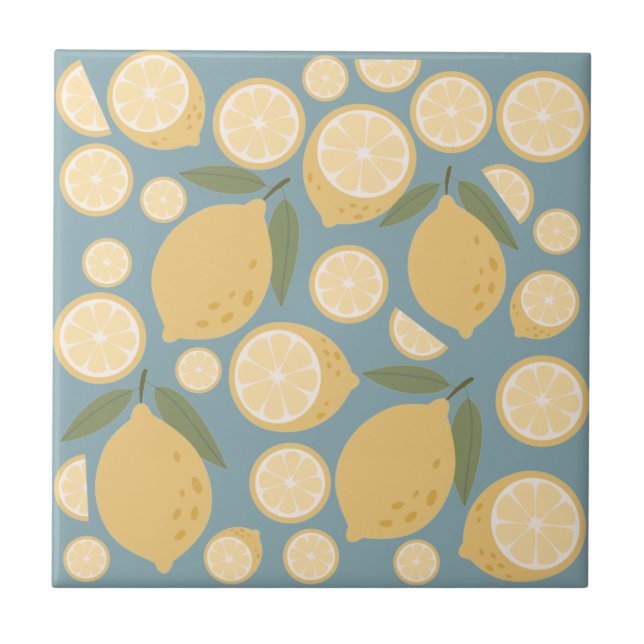 Gult Lemon Seamless Mönster Kakelplatta (Framsidan)