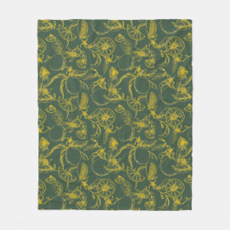 Gult Lemon Sketch på Mörk grönt Fleecefilt