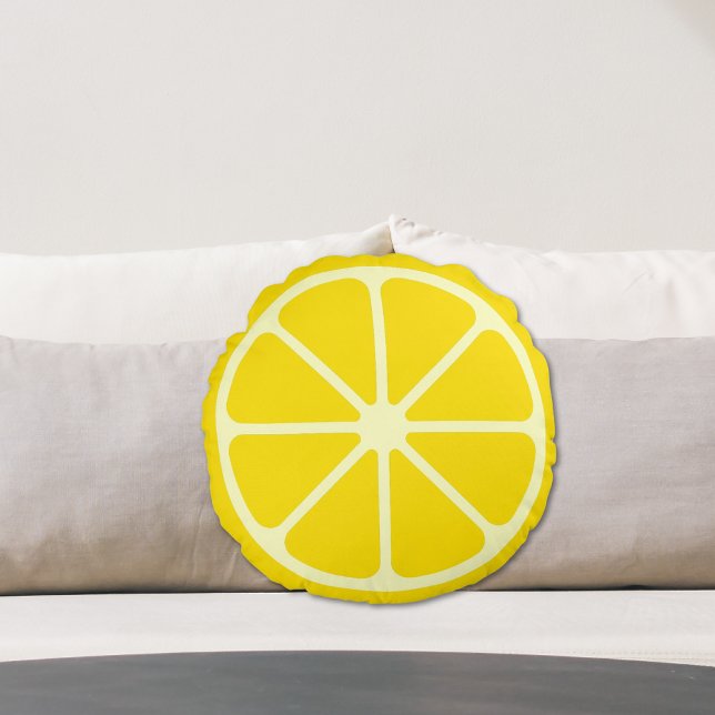 Gult Lemon Slice Roligt Citrus Round Dekorativ kud Rund Kudde (Yellow Lemon Slice Fun Citrus Round Throw Pillow
)