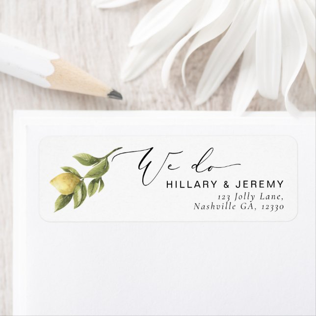 Gult Lemon Sorrento We Do Bröllop Returadress Returadress Etikett (Insitu)