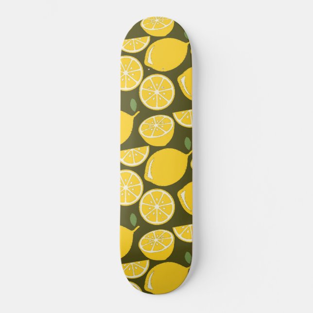 Gult Lemon Tapet Mönster, sommartid Mini Skateboard Bräda 18,5 Cm (Framsida)