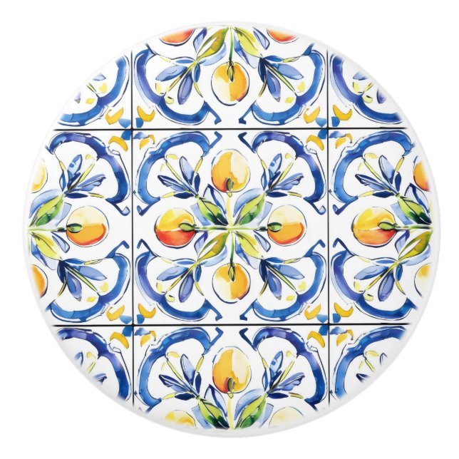 Gult Lemon Tile Mönster Knopp (Framsidan)