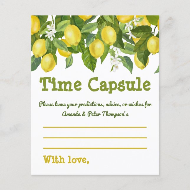 Gult Lemon White Flowers Baby Time Capsule Card (Framsida)