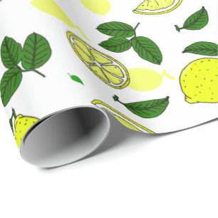 Gult Lemons and Löv Hand Illustrated Mönster Presentpapper
