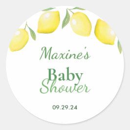 Gult Lemons Baby Shower-etikett Runt Klistermärke