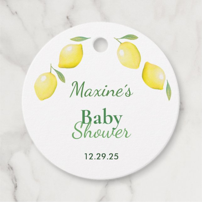 Gult Lemons Baby Shower Gåvor Etiketter (Framsida)