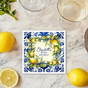 Gult Lemons Blue Tile Lemon Baby Shower Pappersservett