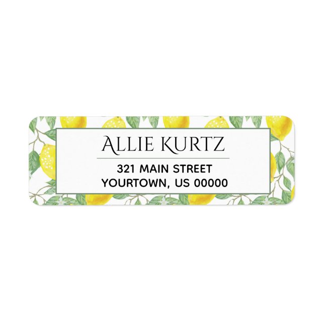 Gult Lemons Grönt Löv Fresh Botanical Returadress Etikett (Framsidan)