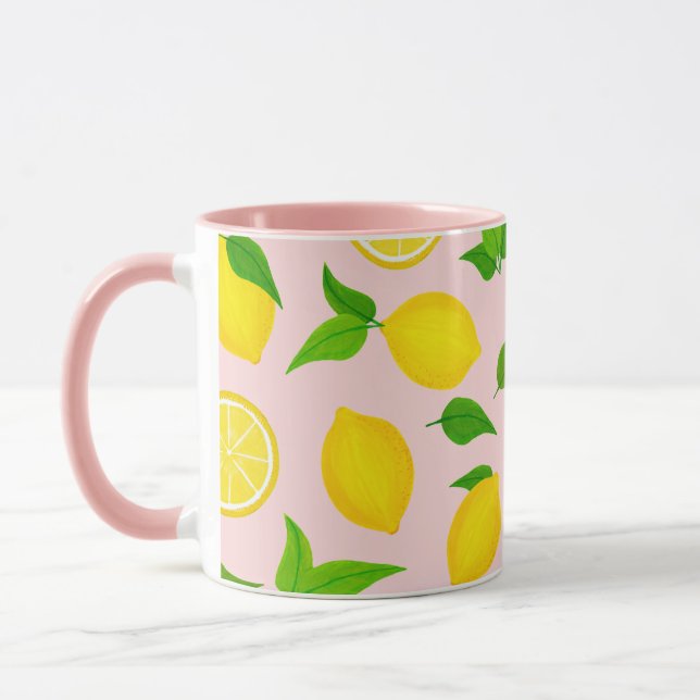 Gult Lemons Grönt Löv på mjuk Rosa Mugg (Vänster)