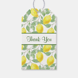 Gult Lemons med Grönt Löv Mönster Tack Presentetikett