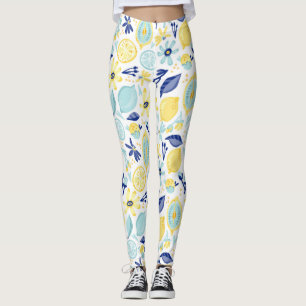 Gult Lemons Mint-Grönt och Blue Patterned Print Leggings