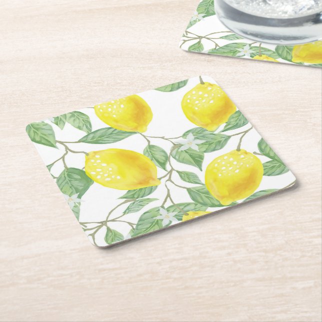 Gult Lemons på vinet Underlägg Papper Kvadrat (Vinklad)