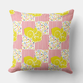 Gult Lemons Rosa Rand Checks sommar Kudde