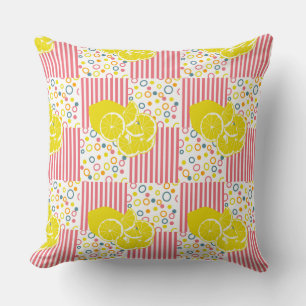 Gult Lemons Rosa Rand Checks sommar Kudde