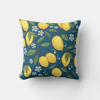 Gult Lemons: Tropical Fruit Mönster. Kudde