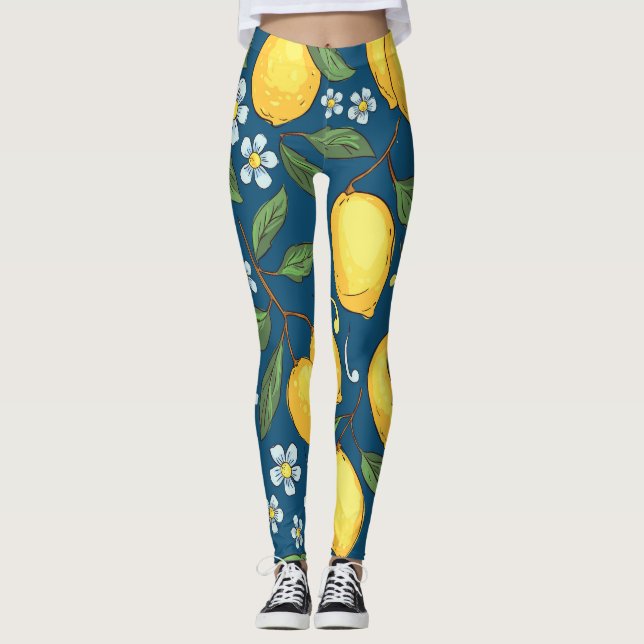 Gult Lemons: Tropical Fruit Mönster. Leggings (Framsida)