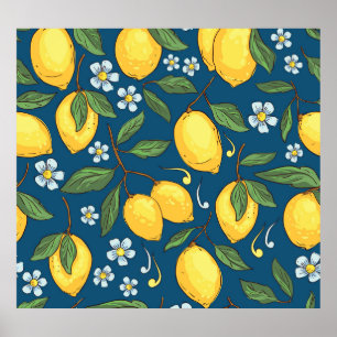 Gult Lemons: Tropical Fruit Mönster. Poster