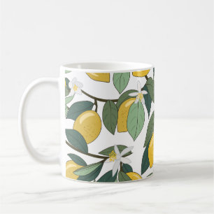Gult Lemons, Tropical Seamless Print. Kaffemugg