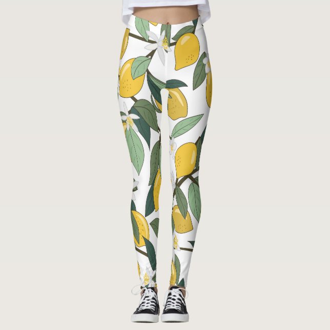 Gult Lemons, Tropical Seamless Print. Leggings (Framsida)