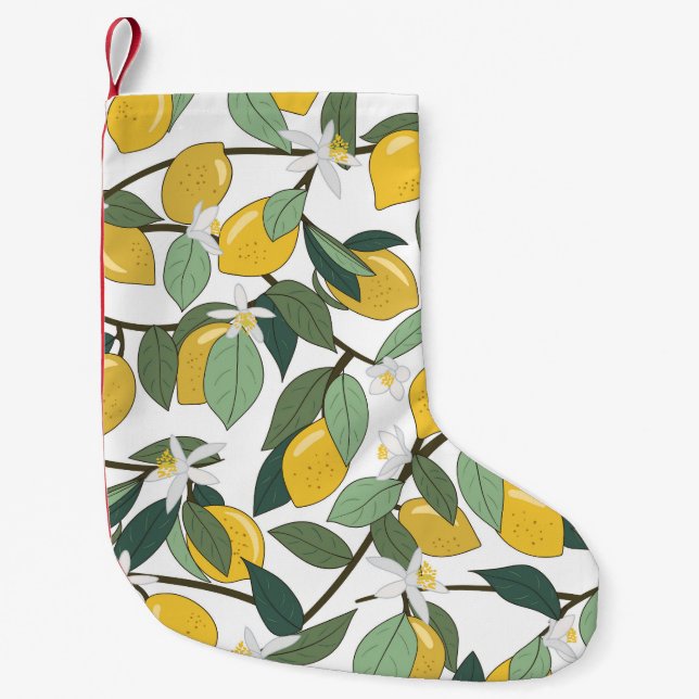 Gult Lemons, Tropical Seamless Print. Liten Julstrumpa (Framsidan)