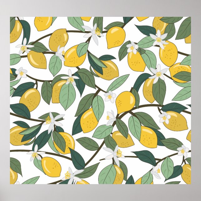Gult Lemons, Tropical Seamless Print. Poster (Framsidan)