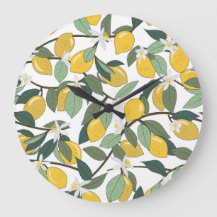 Gult Lemons, Tropical Seamless Print. Stor Klocka