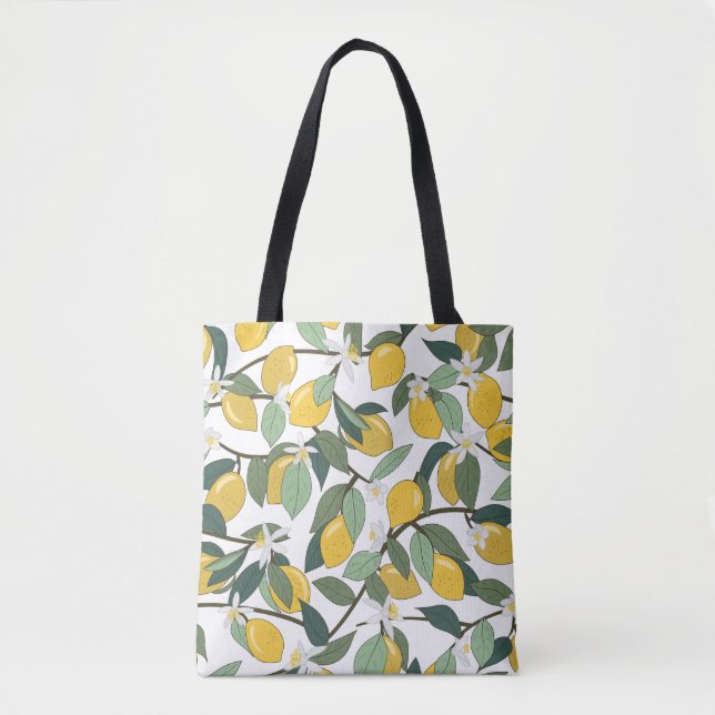 Gult Lemons, Tropical Seamless Print. Tygkasse (Framsida)