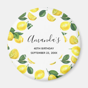 Gult Lemons Watercolor Fruit Mönster Birthday Magnet