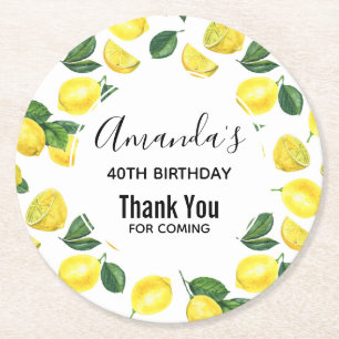 Gult Lemons Watercolor Fruit Mönster Birthday Underlägg Papper Rund