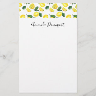 Gult Lemons Watercolor Fruit Mönster Brevpapper
