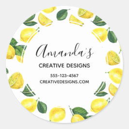 Gult Lemons Watercolor Fruit Mönster Business Runt Klistermärke