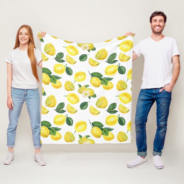 Gult Lemons Watercolor Fruit Mönster Fleecefilt (På plats)