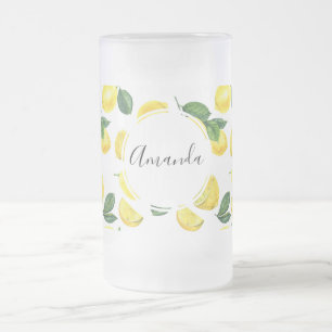 Gult Lemons Watercolor Fruit Mönster Frostat Ölglas