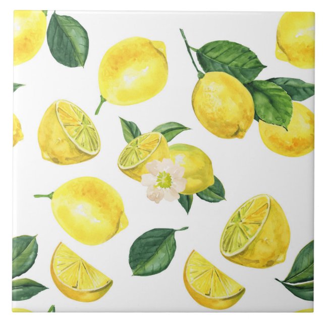 Gult Lemons Watercolor Fruit Mönster Kakelplatta (Framsidan)