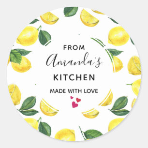 Gult Lemons Watercolor Fruit Mönster Kitchen Runt Klistermärke