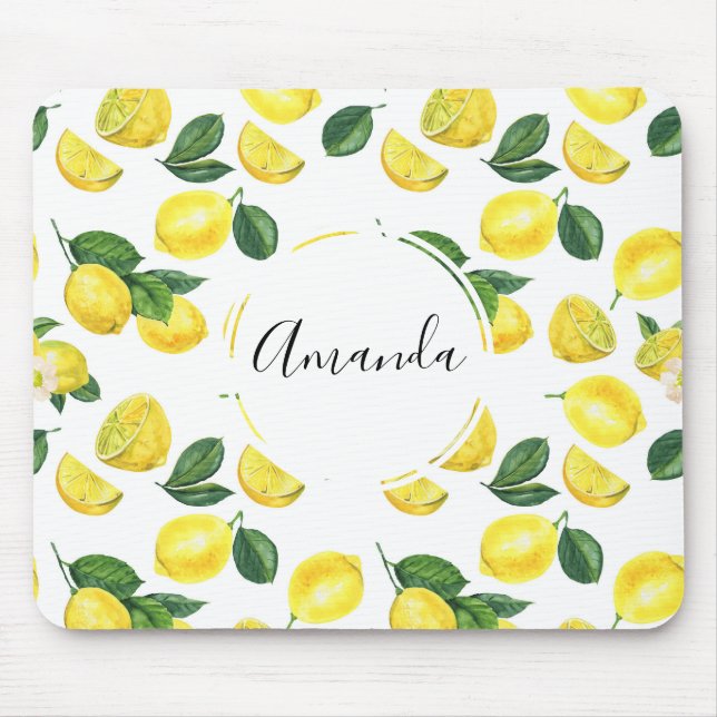 Gult Lemons Watercolor Fruit Mönster Musmatta (Framsidan)