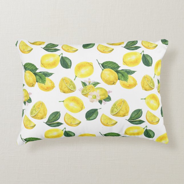 Gult Lemons Watercolor Fruit Mönster Prydnadskudde (Framsidan)