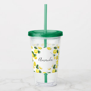 Gult Lemons Watercolor Fruit Mönster Take Away Mugg